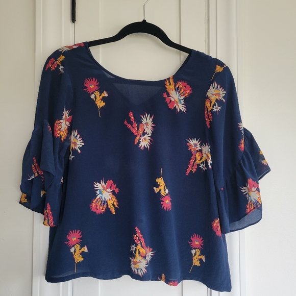 Madewell Tops - Madewell Silk Ruffle-Sleeve Top in Cactus Flower